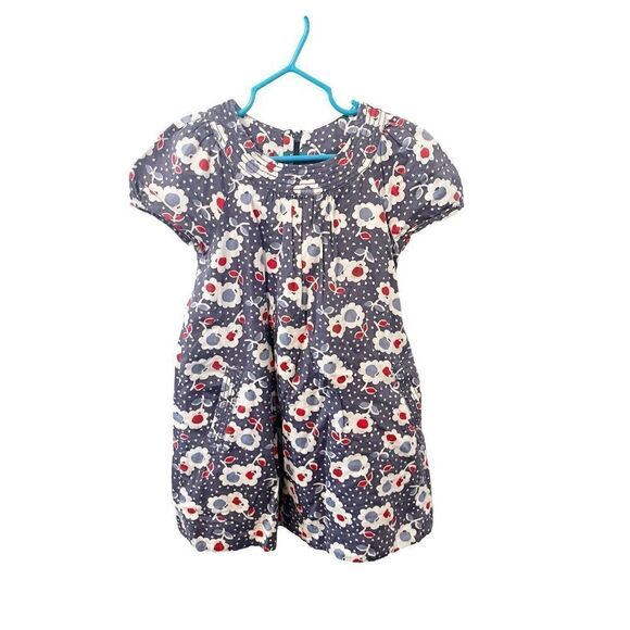 Mini Boden Blue and Red Floral Cotton Short Sleeve Lined Dress - Picture 1 of 3